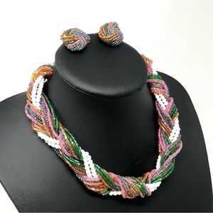 1950s Essex of Canada beaded torsade necklace and matching clip earrings
